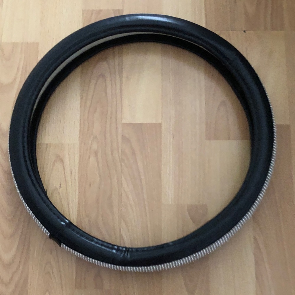 Black Steering Wheel Cover with Textured Silver Trim